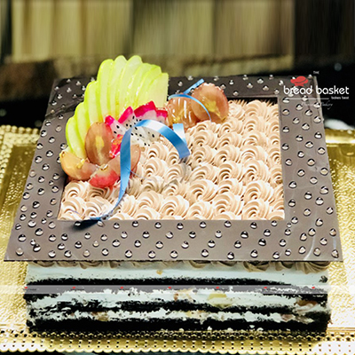 "Black Forest Cake Topped with Fruits -1.5 Kg (The Bread Basket) - Click here to View more details about this Product